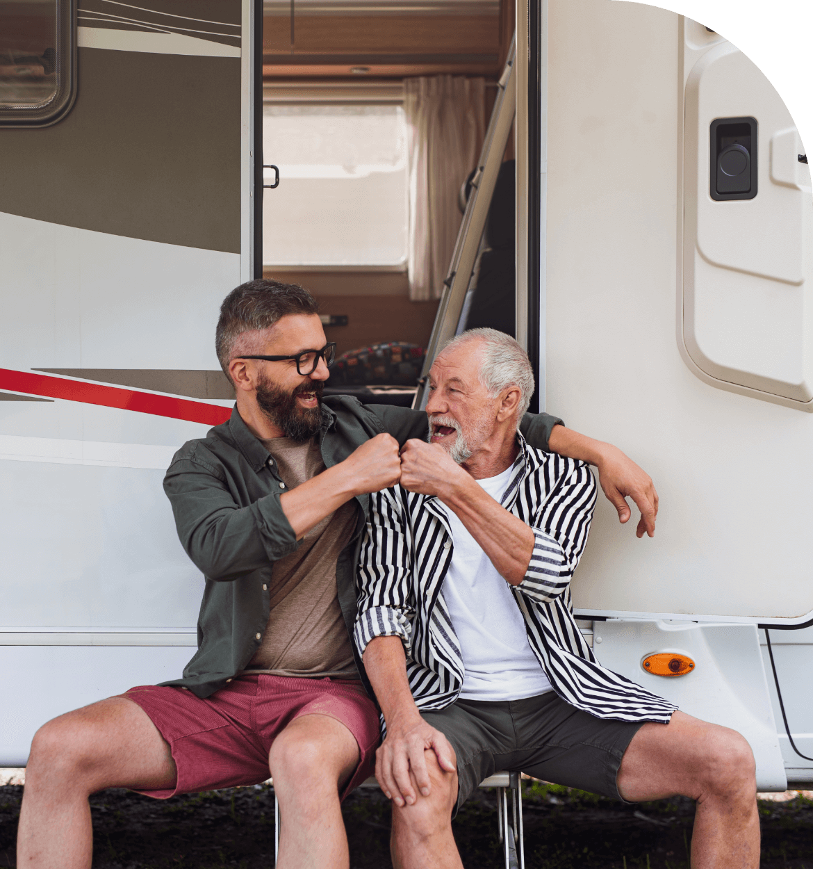 Two people enjoying an RV