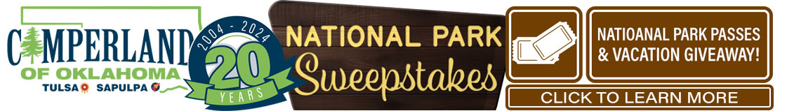 Camperland of Oklahoma 20th Anniversary National Park Giveaway Celebration. Click for details