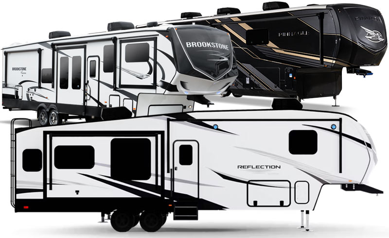 Photo of three fifth wheels by Jayco, Grand Design and Coachmen.