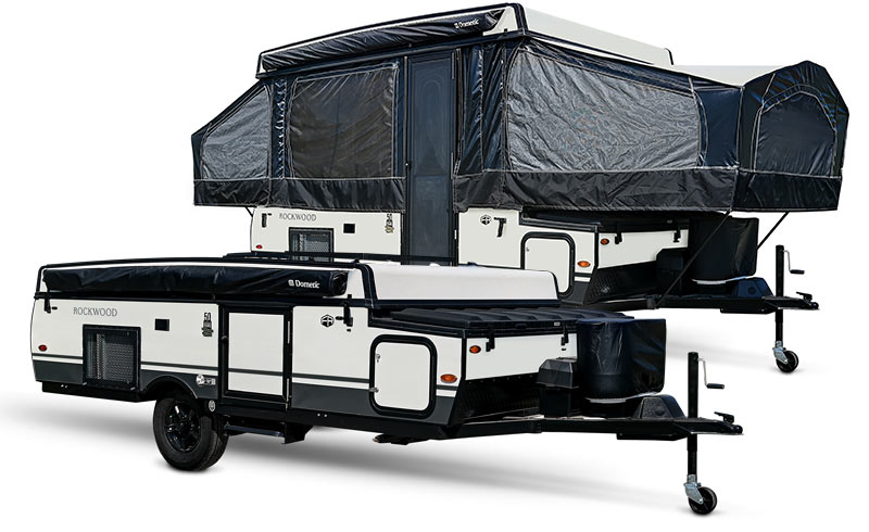 Photo of two folding tent trailers.