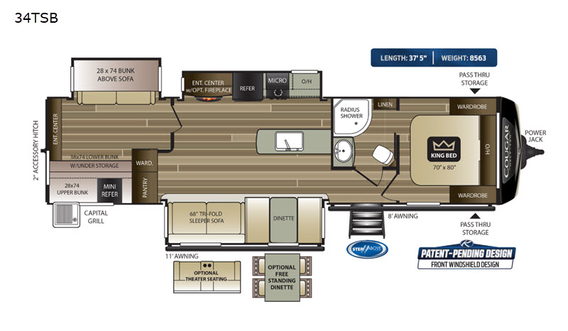 floorplan image of 2021 KEYSTONE COUGAR 34TSB